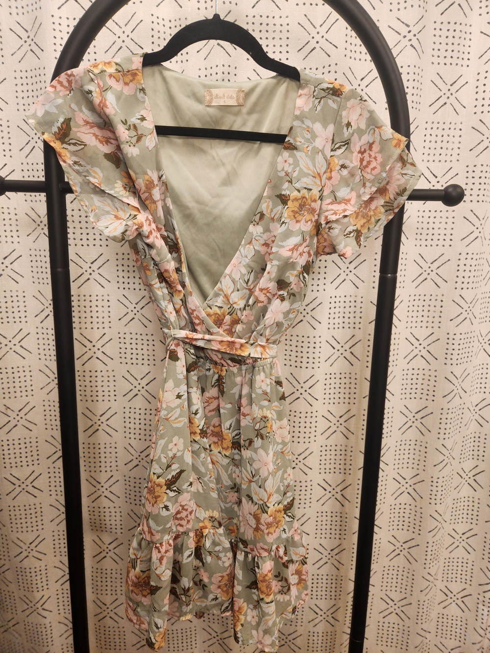 Altar'd State Floral Ruffle Wrap Dress in Sage Green